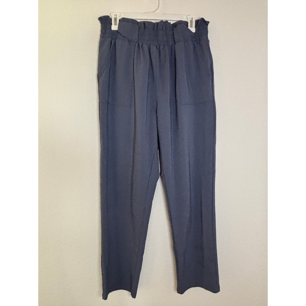 Grace Karin Womens XL Gray Blue Paperbag Waist Tapered Leg Trousers Pockets